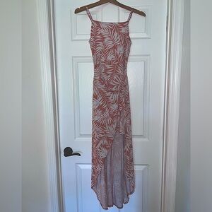 Coral and White Palm Leaf Beach Print High Low Wrap Dress